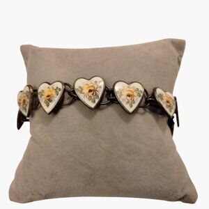 Bliss Bros Beau Yellow Roses Hearts Bracelet Vintage Signed Marked Sterling